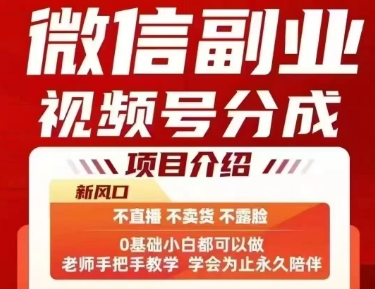 微信副业视频号分成，不直播 不卖货 不露脸，三五分钟即可完成一条作，每日收益几十、几张不等 - 宏盛创业网-宏盛创业网