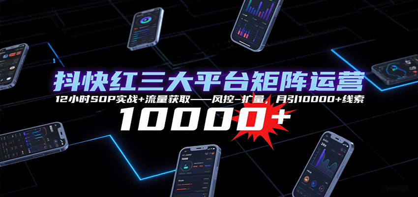 抖快红三大平台矩阵运营，12小时SOP实战+流量获取-风控-扩量，月引10000+线索 - 宏盛创业网-宏盛创业网