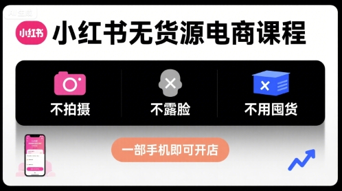小红书无货源电商课程，不拍摄不露脸不用囤货，一部手机即可开店 - 宏盛创业网-宏盛创业网