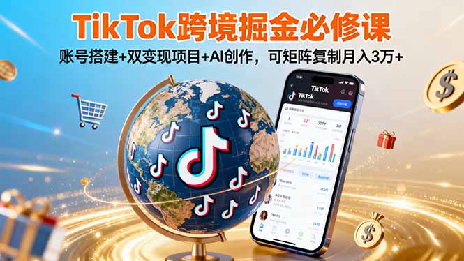 TikTo跨境掘金必修课，账号搭建+双变现项目+AI创作，可矩阵复制月入3万+ - 宏盛创业网-宏盛创业网