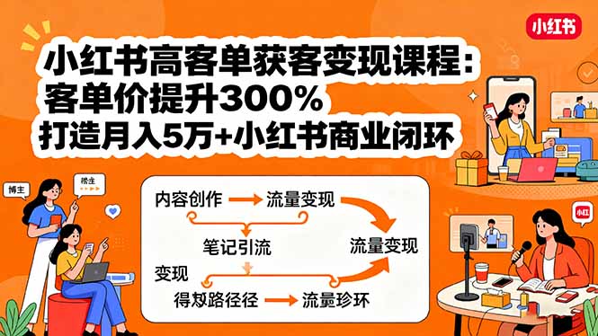 小红书高客单获客变现课程：客单价提升300%，打造月入10万+小红书商业闭环 - 宏盛创业网-宏盛创业网