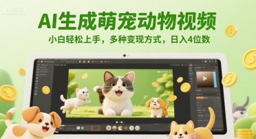 AI生成萌宠动物视频，小白轻松上手，多种变现方式，日入4位数 - 宏盛创业网-宏盛创业网