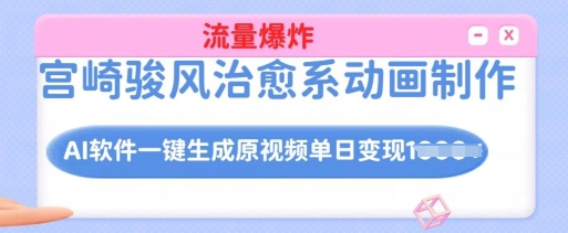宫崎骏风治愈系动画制作，AI软件一键生成原创视频流量爆炸，单日变现多张，详细实操流程 - 宏盛创业网-宏盛创业网