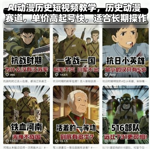 AI动漫历史短视频教学，历史动漫赛道，单价高起号快，适合长期操作 - 宏盛创业网-宏盛创业网