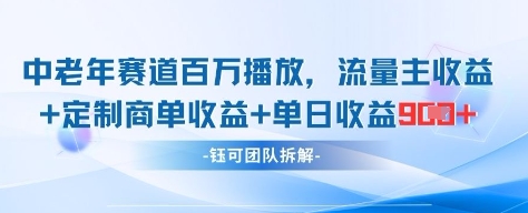 中老年赛道百万播放+流量主收益+定制收益，单日收益9张 - 宏盛创业网-宏盛创业网