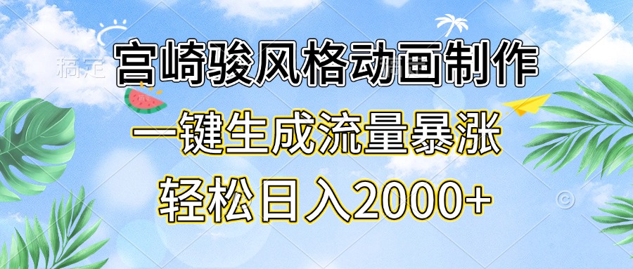 宫崎骏风格动画制作，一键生成流量暴涨，轻松日入2000+ - 宏盛创业网-宏盛创业网