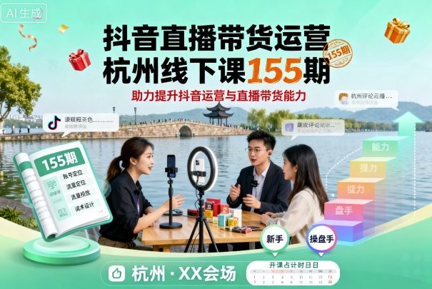 抖音直播带货运营杭州线下课155期，助力提升抖音运营与直播带货能力 - 宏盛创业网-宏盛创业网