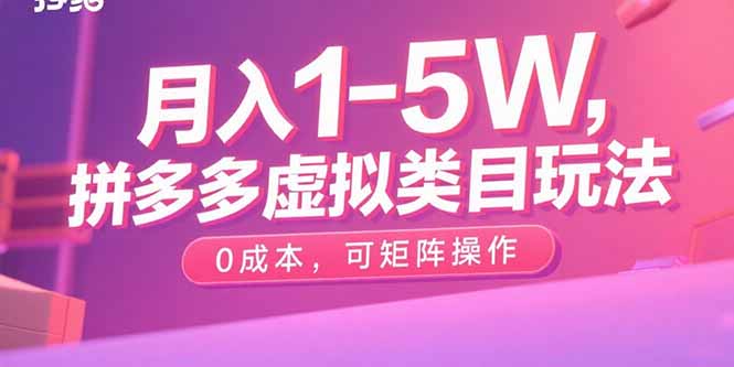 月入1-5W，拼多多虚拟类目玩法，0成本，可矩阵操作 - 宏盛创业网-宏盛创业网