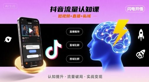 抖音流量认知课，短视频+直播+私域，认知提升，闪电开悟 - 宏盛创业网-宏盛创业网