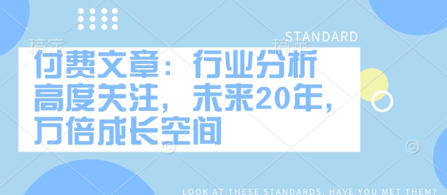 付费文章：行业分析 高度关注，未来20年，万倍成长空间 - 宏盛创业网-宏盛创业网