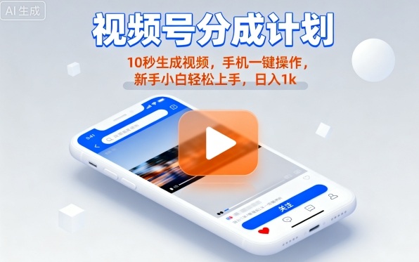 视频号分成计划懒人玩法，10秒生成视频，手机一键操作，新手小白轻松上手，日入1K【揭秘】 - 宏盛创业网-宏盛创业网