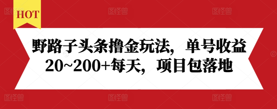 野路子头条撸金玩法，单号收益20~200+每天，项目包落地 - 宏盛创业网-宏盛创业网