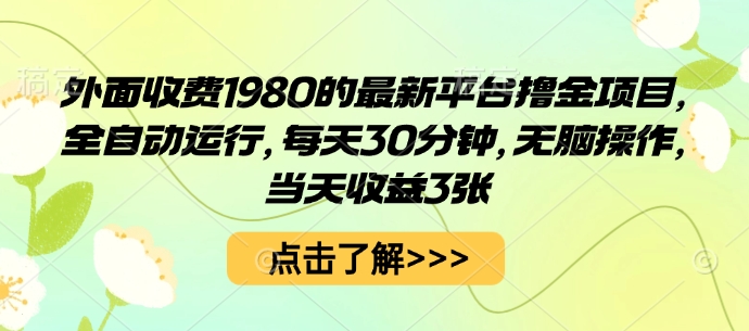 外面收费1980的最新平台撸金项目，全自动运行，每天30分钟，无脑操作，当天收益3张【揭秘】 - 宏盛创业网-宏盛创业网