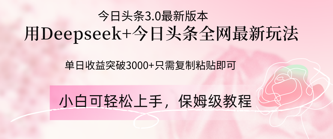 Deepseek结合今日头条全网最新玩法，单日收益突破3000+，只需要简单的... - 宏盛创业网-宏盛创业网