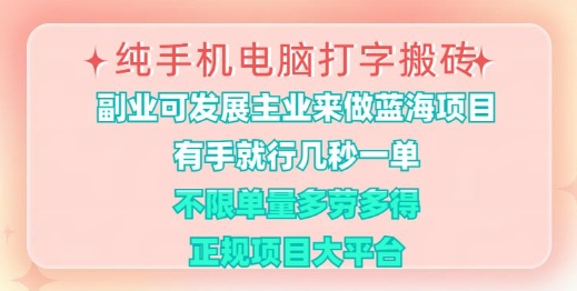 纯手机电脑打字搬砖，有手就行，几秒一单，多劳多得，正规项目大平台【揭秘】 - 宏盛创业网-宏盛创业网