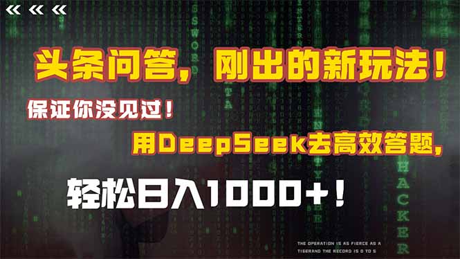 头条问答，刚出的新玩法！保证你没见过！结合Deepseek高效答题，轻松日... - 宏盛创业网-宏盛创业网