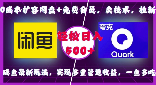0成本扩容网盘+免费会员，卖技术，拉新，咸鱼最新玩法，实现多重管道收益，一鱼多吃，轻松日入500+ - 宏盛创业网-宏盛创业网