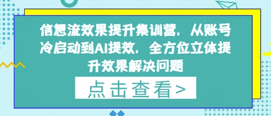 信息流效果提升集训营，从账号冷启动到AI提效，全方位立体提升效果解决问题 - 宏盛创业网-宏盛创业网