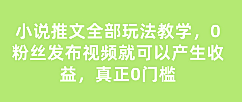 小说推文全部玩法教学，0粉丝发布视频就可以产生收益，真正0门槛 - 宏盛创业网-宏盛创业网