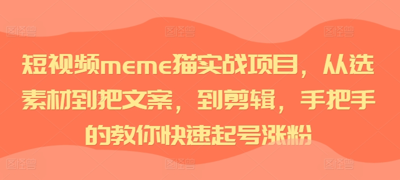 短视频meme猫实战项目，从选素材到把文案，到剪辑，手把手的教你快速起号涨粉 - 宏盛创业网-宏盛创业网