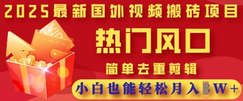 2025最新视频搬砖项目，热门风口，简单去重剪辑，小白也能轻松月入过W - 宏盛创业网-宏盛创业网