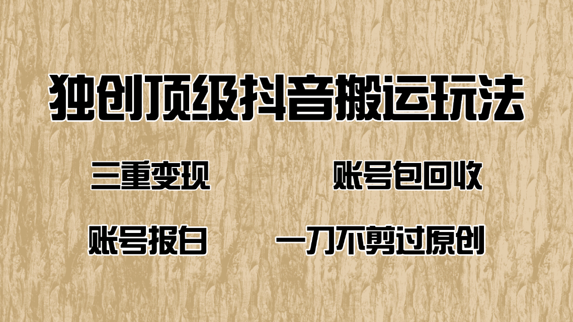 抖音短剧纯搬运玩法，三重变现，账号包回收，账号报白一刀不剪过原创 - 宏盛创业网-宏盛创业网