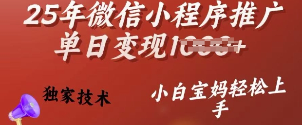 25年微信小程序推广单日变现多张，独家技术，小白宝妈轻松上手【揭秘】 - 宏盛创业网-宏盛创业网