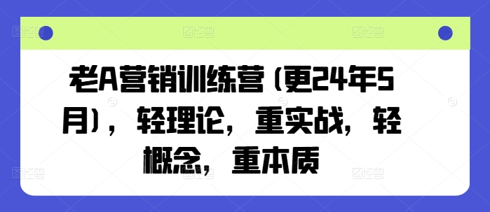 老A营销训练营(更25年3月)，轻理论，重实战，轻概念，重本质 - 宏盛创业网-宏盛创业网