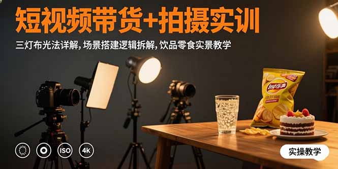 短视频带货+拍摄实训：三灯布光法详解,场景搭建逻辑拆解,饮品零食实景教学 - 宏盛创业网-宏盛创业网