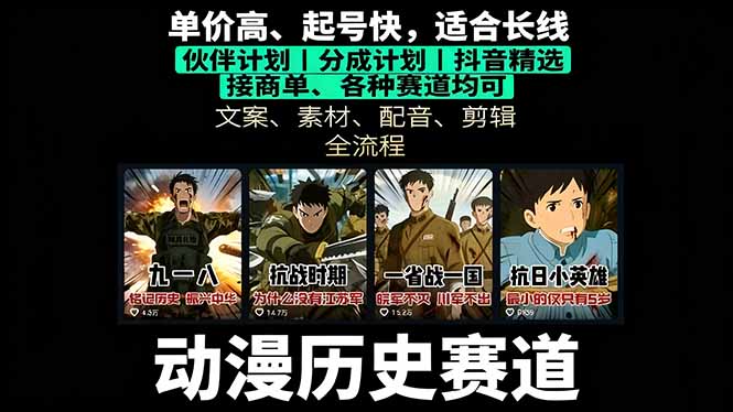 历史动漫赛道撸分成：起号、文案、素材、配音、剪辑，单视频收益破万 - 宏盛创业网-宏盛创业网