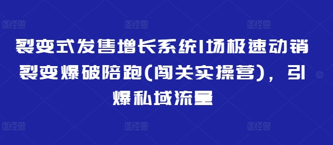 裂变式发售增长系统1场极速动销裂变爆破陪跑(闯关实操营)，引爆私域流量 - 宏盛创业网-宏盛创业网