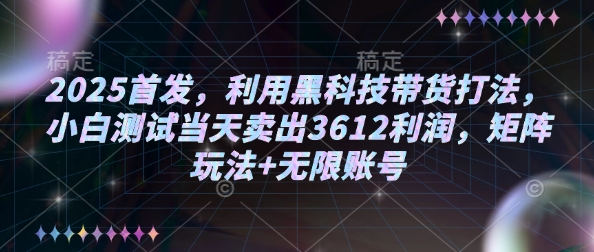 2025首发，利用黑科技带货打法，小白测试当天卖出3612利润，矩阵玩法+无限账号【揭秘】 - 宏盛创业网-宏盛创业网