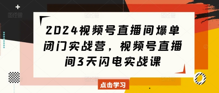 2024视频号直播间爆单闭门实战营，视频号直播间3天闪电实战课 - 宏盛创业网-宏盛创业网