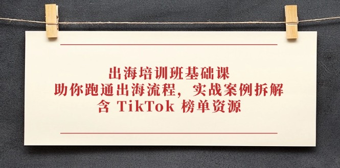 出海培训班基础课，助你跑通出海流程，实战案例拆解，含 TikTok 榜单资源 - 宏盛创业网-宏盛创业网