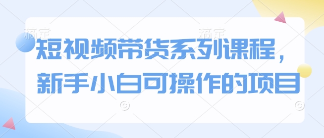 短视频带货系列课程，新手小白可操作的项目 - 宏盛创业网-宏盛创业网