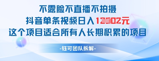 不露脸不直播不拍摄抖音单条视频日入1k+这个项目适合所有人长期积累的项目 - 宏盛创业网-宏盛创业网