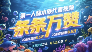 第一人称水族代言视频，条条万赞，20条作品涨粉7.8W，多种变现方式月入五位数 - 宏盛创业网-宏盛创业网